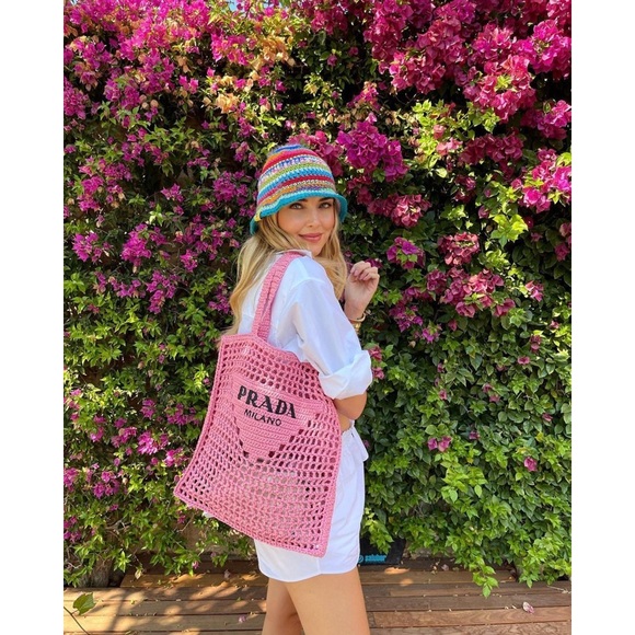 Prada Raffia Pink Tote Bag - Picture 7 of 16